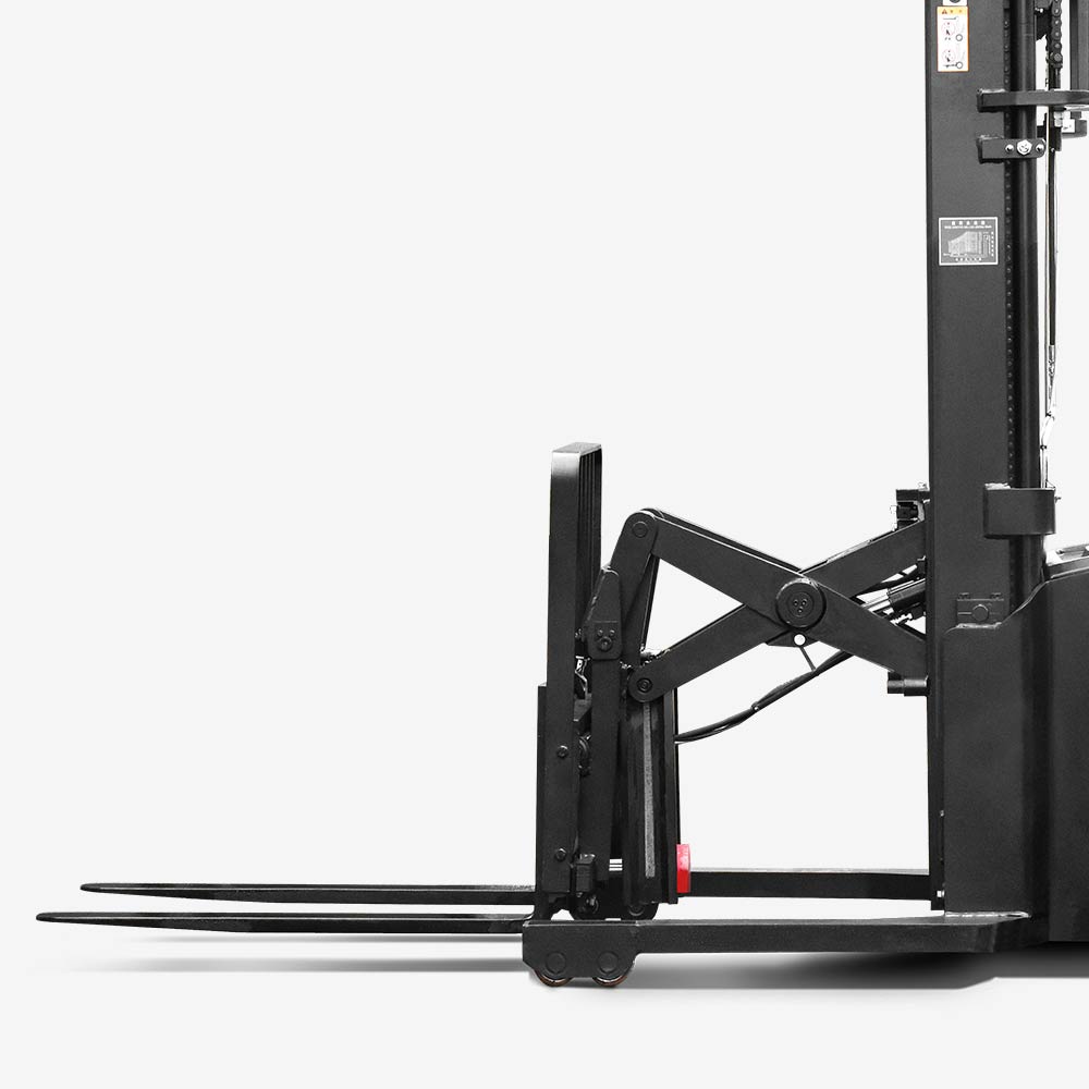 A series high range stand-on pallet stacker with reach fork..jpg